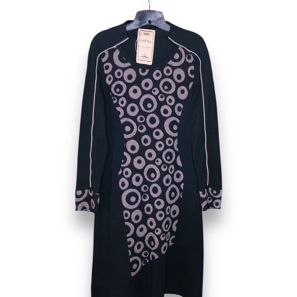 Vintage Black and Gray Circle Pattern Dress